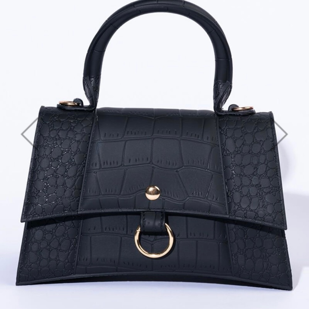 Black Croc Embellished Handbag